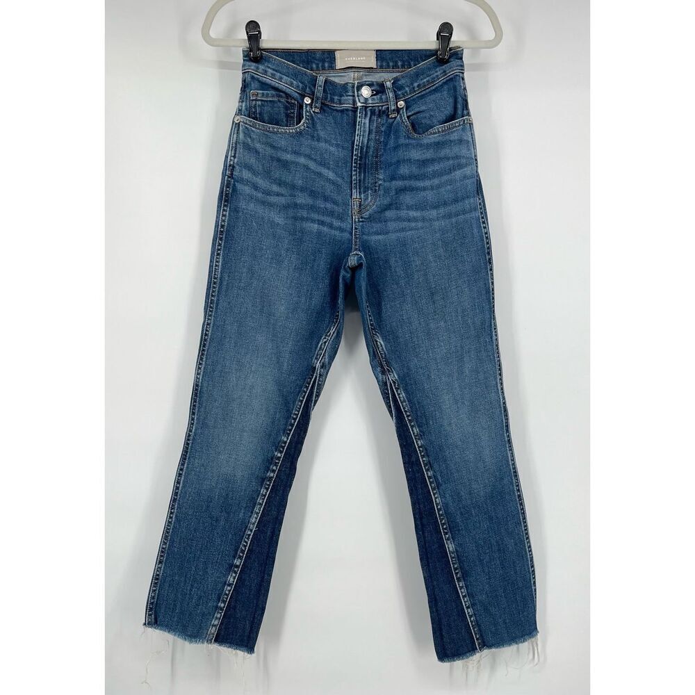 Everlane The Cheeky Bootcut Jeans Womens Size 26 High Rise Raw Hem 2 Tone Denim